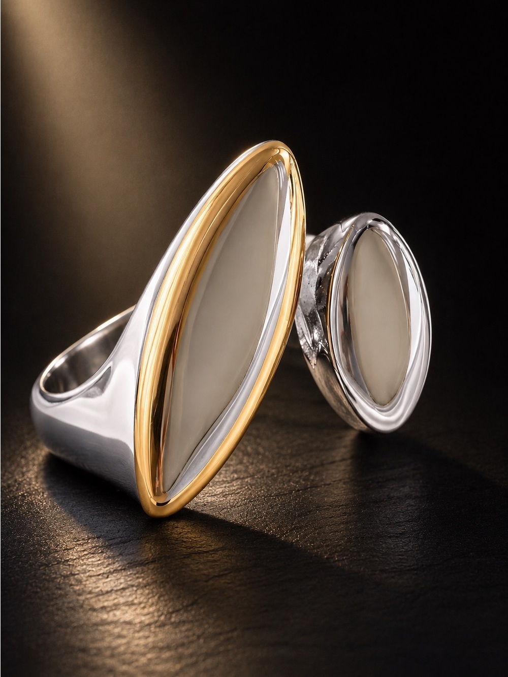 Two-Marquise Open Ring in Silver with Gold Trim - Picture 2 of 10
